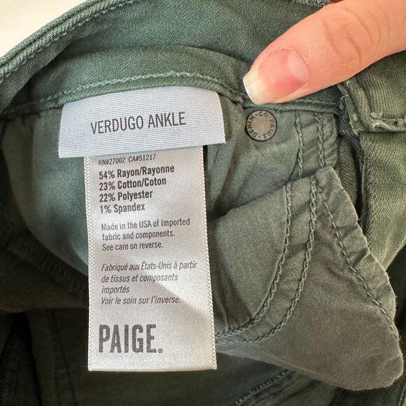 Paige Green Petite Verdugo Ankle Faded Little Pine Skinny Mid Rise Jean 26P - Picture 8 of 15